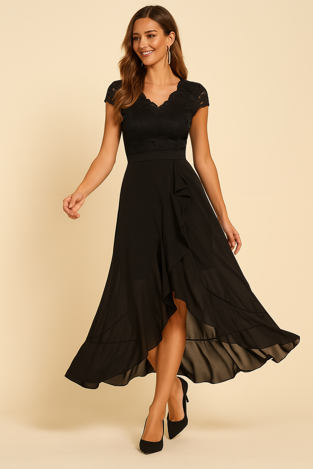 Candace™ | V Neck Ruffles Dress