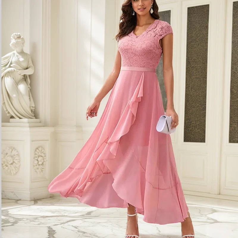 Candace™ | V Neck Ruffles Dress