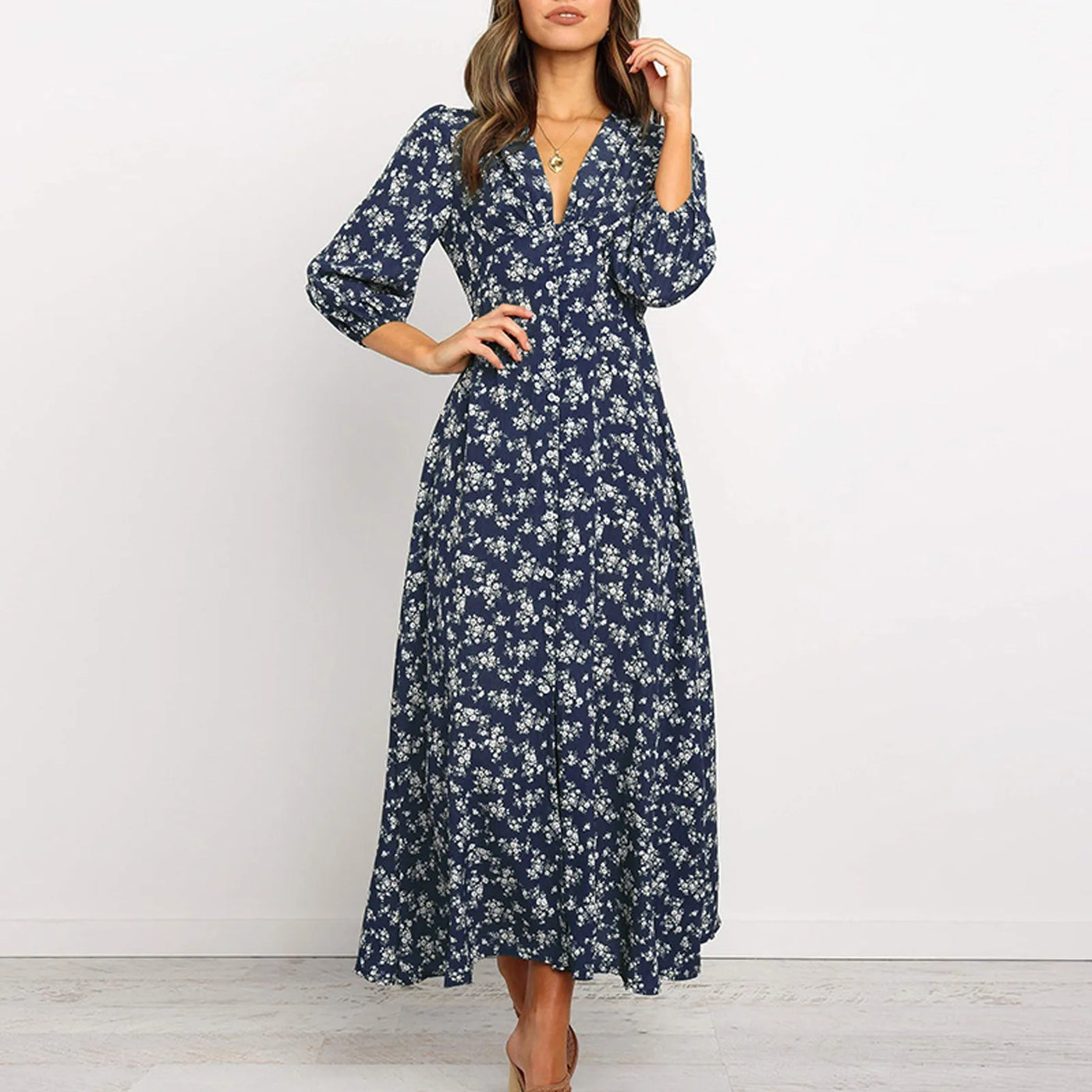 Melina Bohemian Floral Print Long Dress