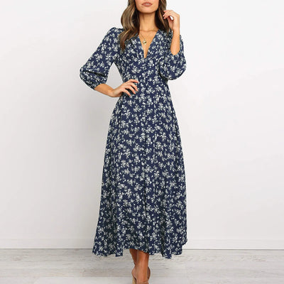 Melina Bohemian Floral Print Long Dress