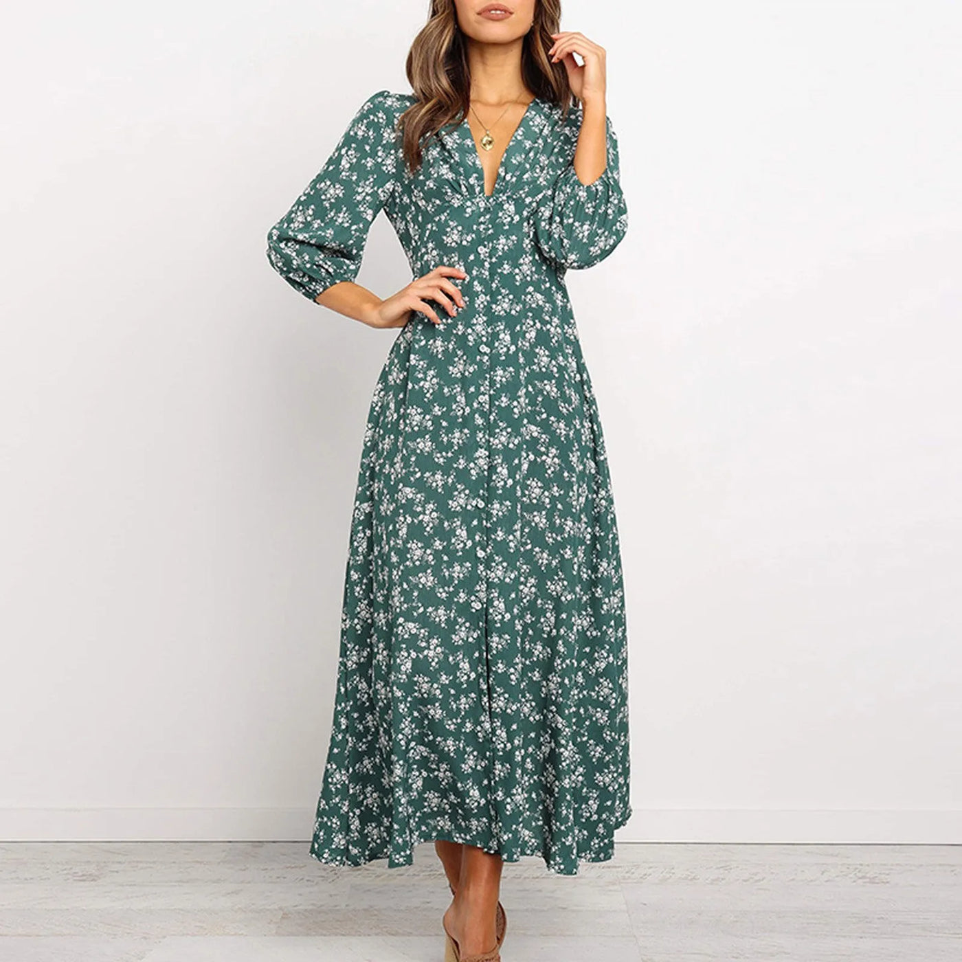 Melina Bohemian Floral Print Long Dress