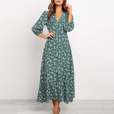Melina Bohemian Floral Print Long Dress
