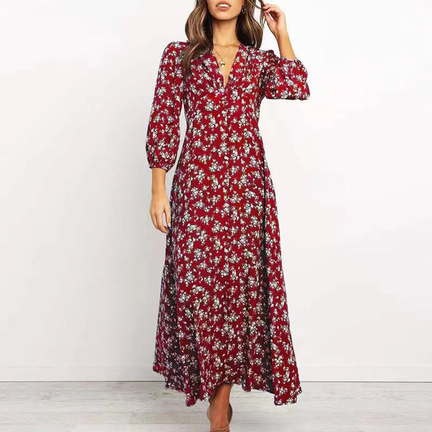 Melina Bohemian Floral Print Long Dress