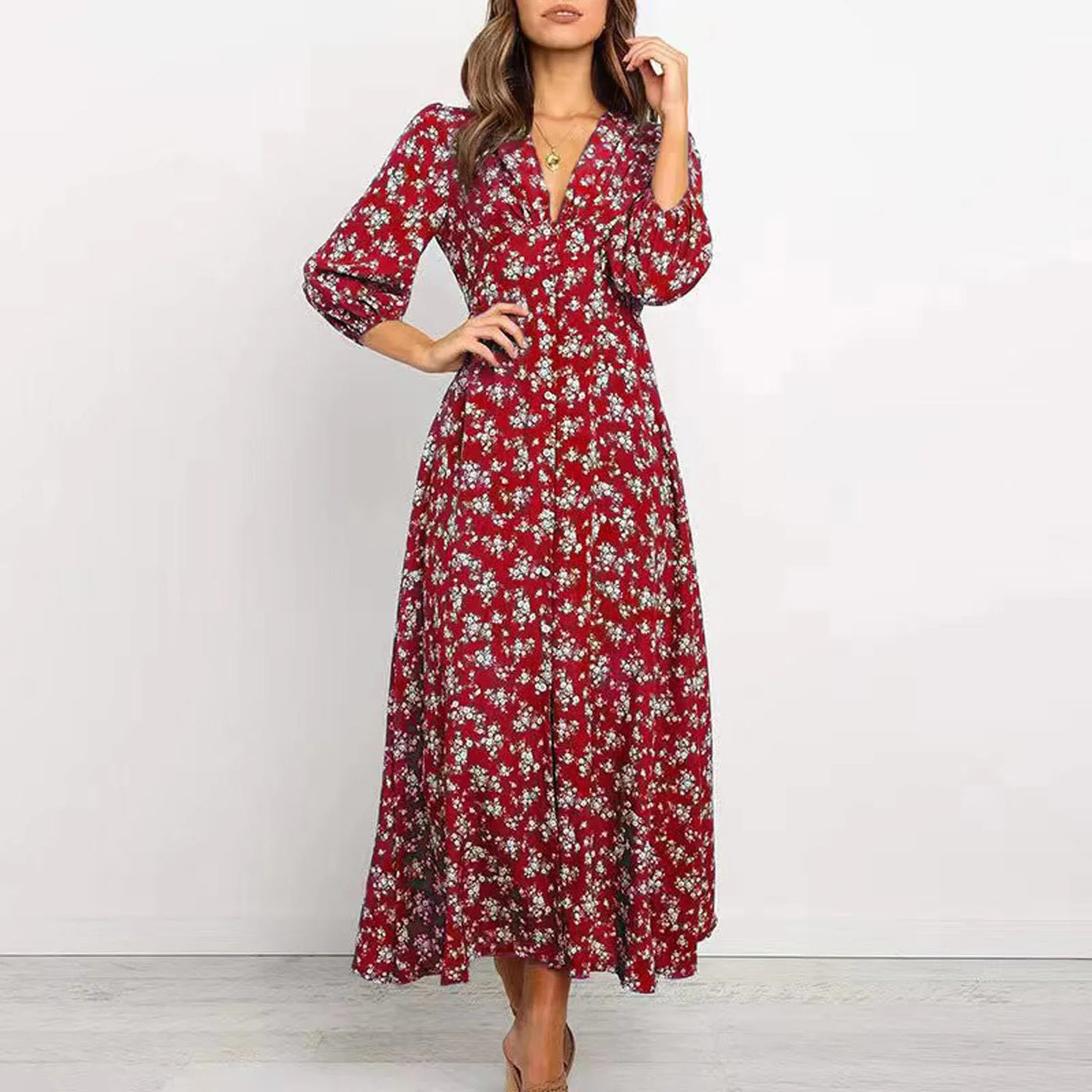 Melina Bohemian Floral Print Long Dress