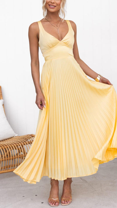 Lyra Sunlit Pleated Maxi Dress