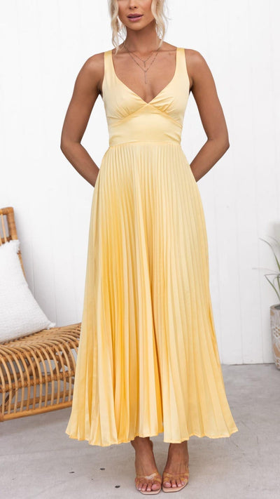 Lyra Sunlit Pleated Maxi Dress